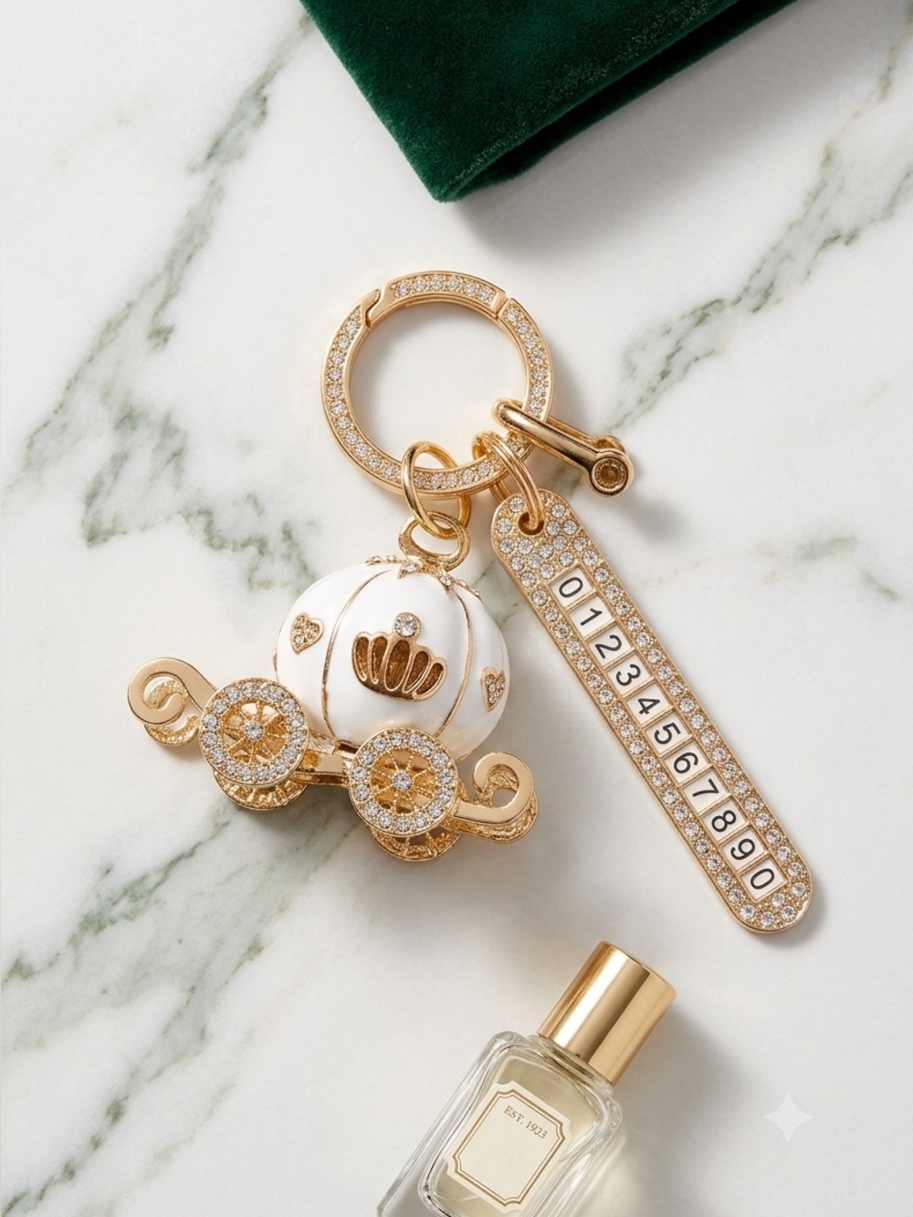 Gold and White Carriage Keychain Charm - Luxe Women’s Accessories